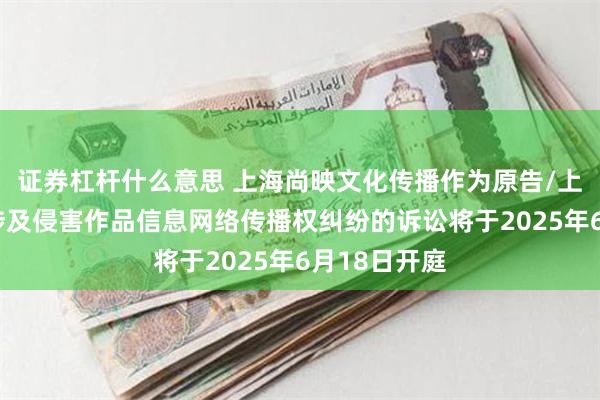 证券杠杆什么意思 上海尚映文化传播作为原告/上诉人的1起涉及侵害作品信息网络传播权纠纷的诉讼将于2025年6月18日开庭